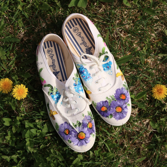 tennis shoes with flowers on them